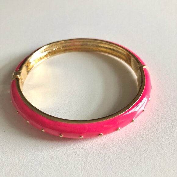 "Preema" Hinge Bangle Bracelet Coral Pink Gold Enamel - Picture 6 of 7